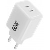 Forcell F-Energy GaN III Crystal Color VT-60 60W PD QC 4.0 sienas lādētājs ar 2x USB-C, balts + kabelis