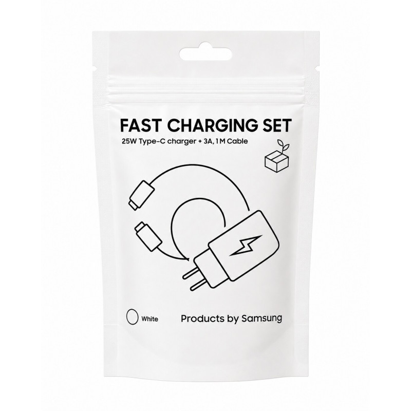 Samsung ceļojumu adapteris TA800 ar USB-C uz USB-C kabeli, balts