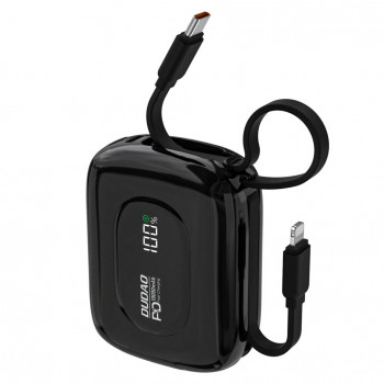 Dudao K32 pārnēsājamais akumulators 22.5W 10000 mAh ar iebūvētu USB-C/Lightning kabeli - melns