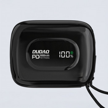 Dudao K32 pārnēsājamais akumulators 22.5W 10000 mAh ar iebūvētu USB-C/Lightning kabeli - melns