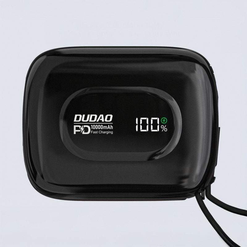 Dudao K32 pārnēsājamais akumulators 22.5W 10000 mAh ar iebūvētu USB-C/Lightning kabeli - melns