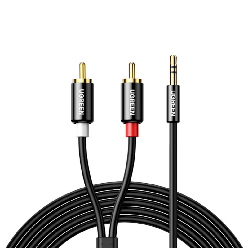 UGREEN AV116 RCA uz AUX 3.5mm audio kabelis 1M - melns