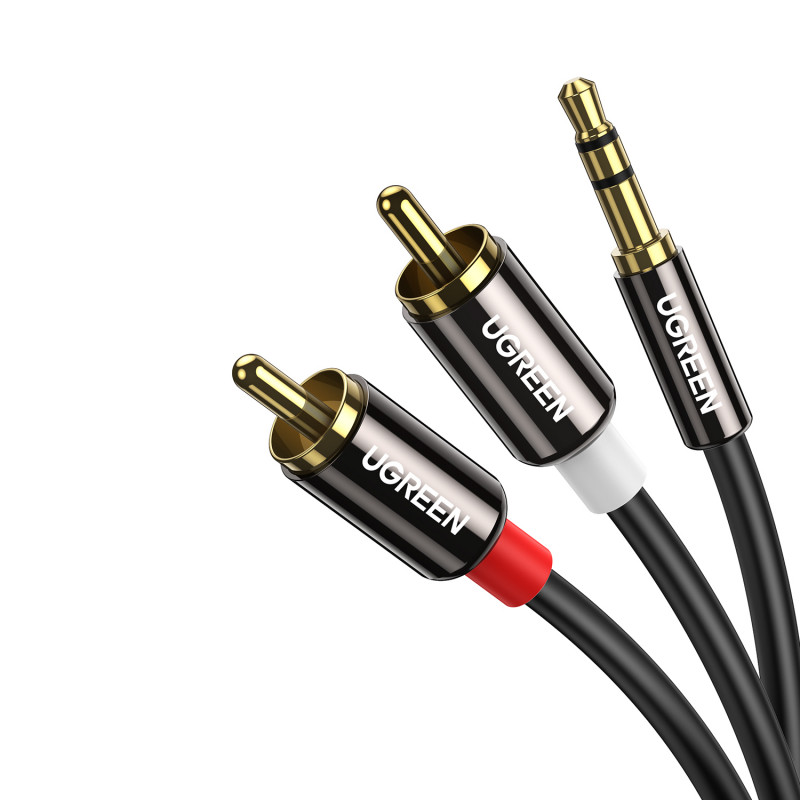 UGREEN AV116 RCA uz AUX 3.5mm audio kabelis 1M - melns