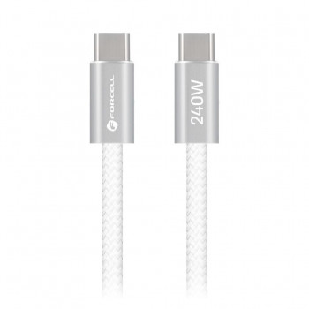 Forcell USB kabelis USB-C uz USB-C, 2 m, 240 W, balts