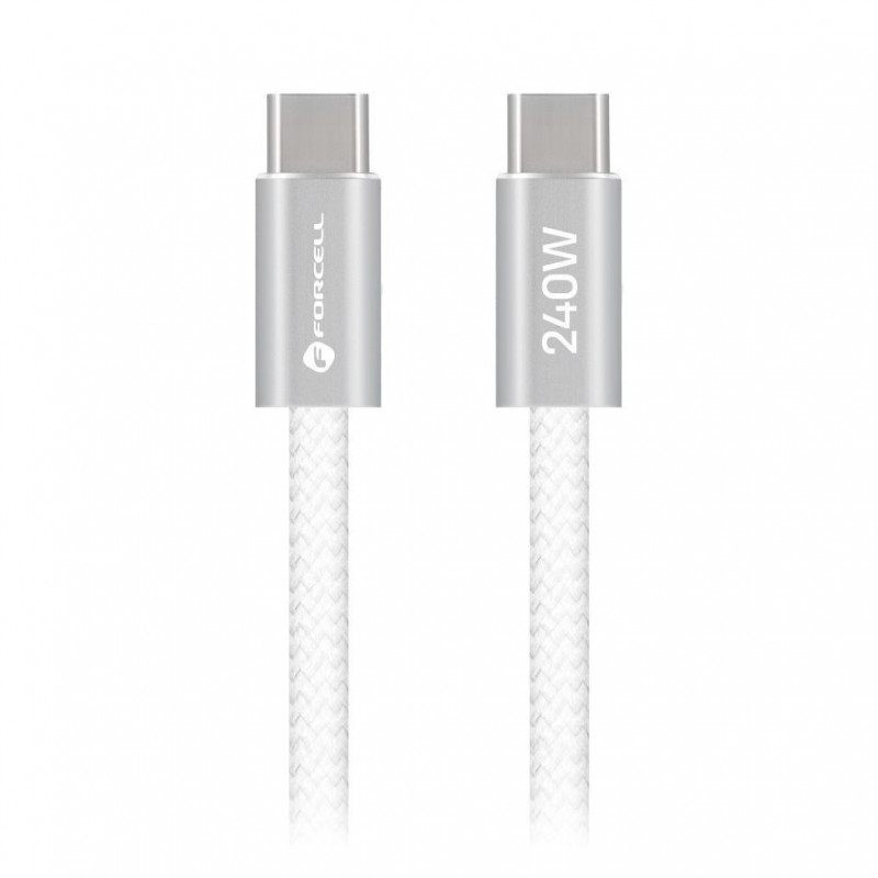 Forcell USB kabelis USB-C uz USB-C, 2 m, 240 W, balts