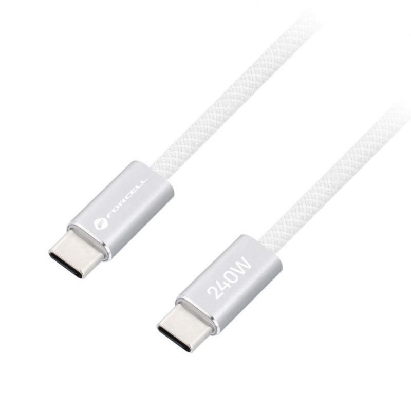 Forcell USB kabelis USB-C uz USB-C, 2 m, 240 W, balts