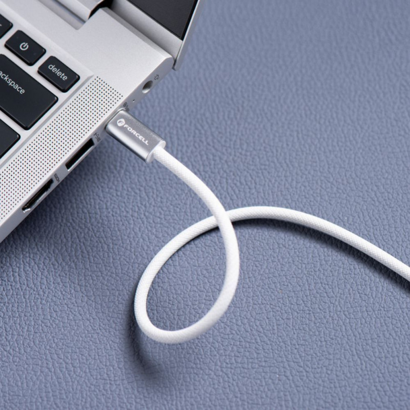 Forcell USB kabelis USB-C uz USB-C, 2 m, 240 W, balts