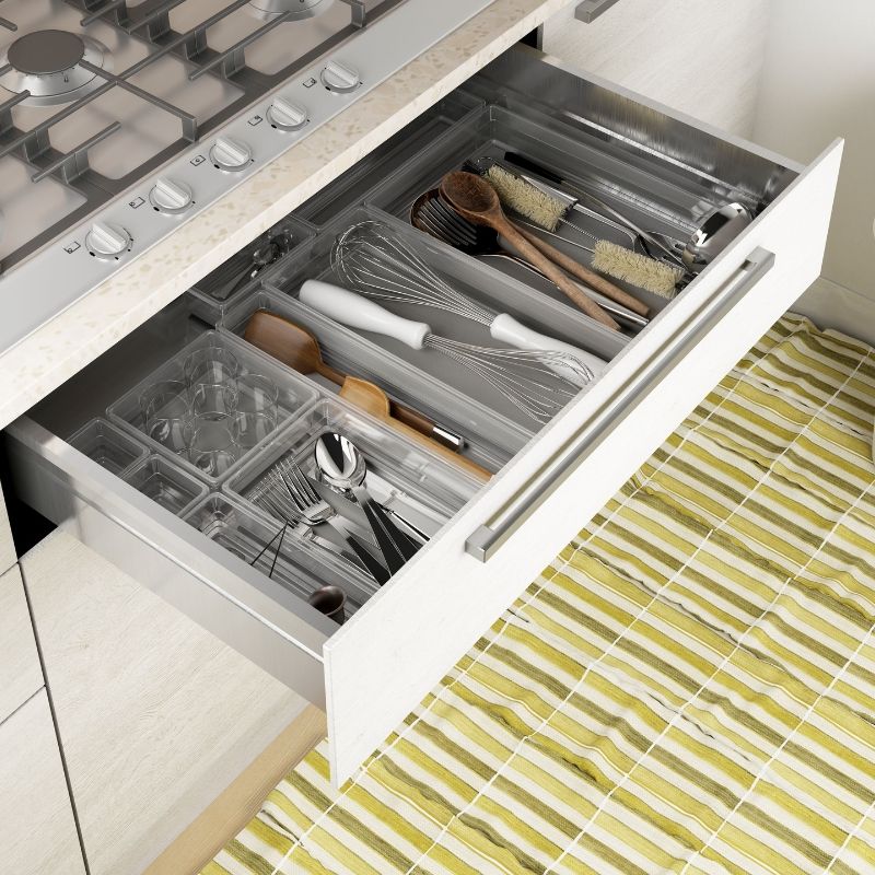 KIS Box Sistemo Organizer 5 uzglabāšanas kaste, 37,5 x 7,5 x 5 cm, caurspīdīga/gaiši pelēka