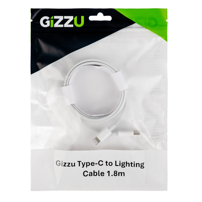 Gizzu USB-C uz Lightning kabelis, 1,8 m, 27 W PD, balts (GCPU2L18)