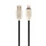 Gembird USB 2.0 kabelis USB-A spraudnis uz Lightning spraudnis, gumijas pīts, 1 m, melns (CC-USB2R-AMLM-1M)