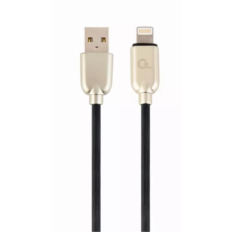 Gembird USB 2.0 kabelis USB-A spraudnis uz Lightning spraudnis, gumijas pīts, 1 m, melns (CC-USB2R-AMLM-1M)