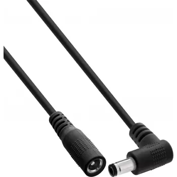 InLine® līdzstrāvas pagarinājuma kabelis ar leņķa spraudni, 5,5 x 2,1 mm, melns, 0,2 m
