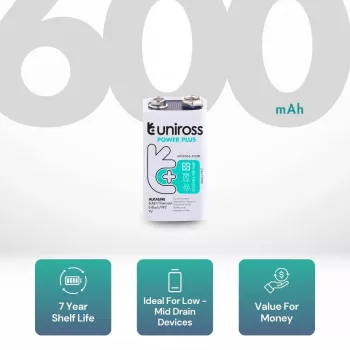 Uniross Power Plus sārma baterija 6LR61 9V 600mAh, 1 gab.