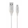 Gembird USB 2.0 – Lightning (8-pin) kabelis ar tekstila pinumu, 2 m, balts