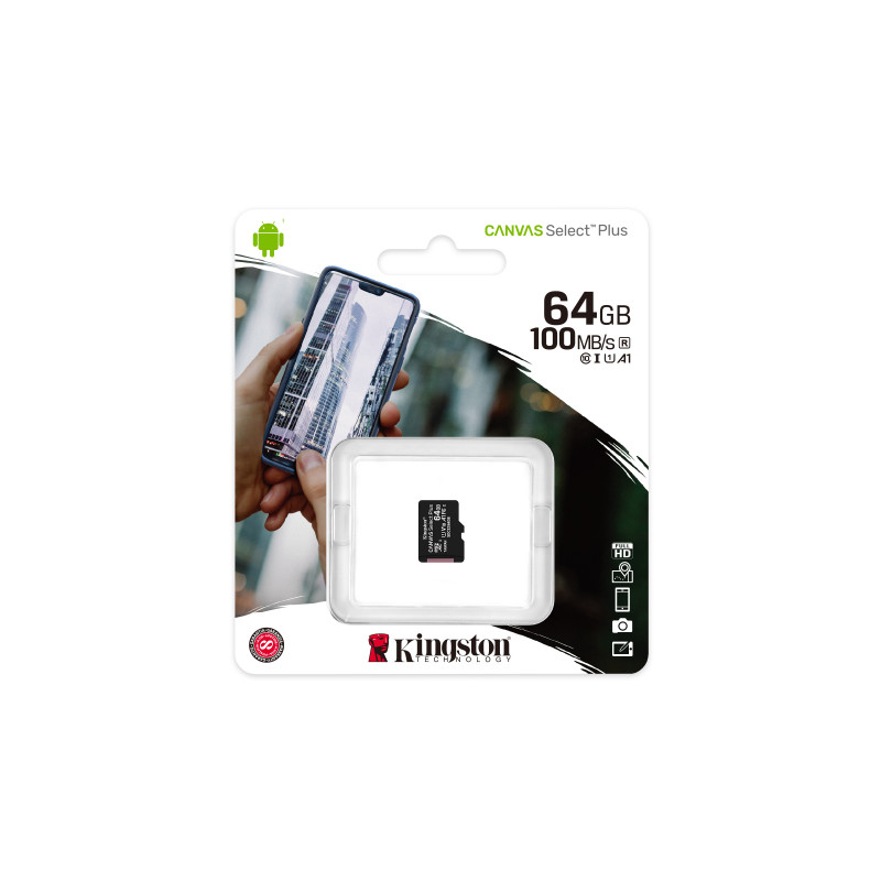 Kingston microSDXC atmiņas karte 64 GB, UHS-I (SDCS2/64GBSP)