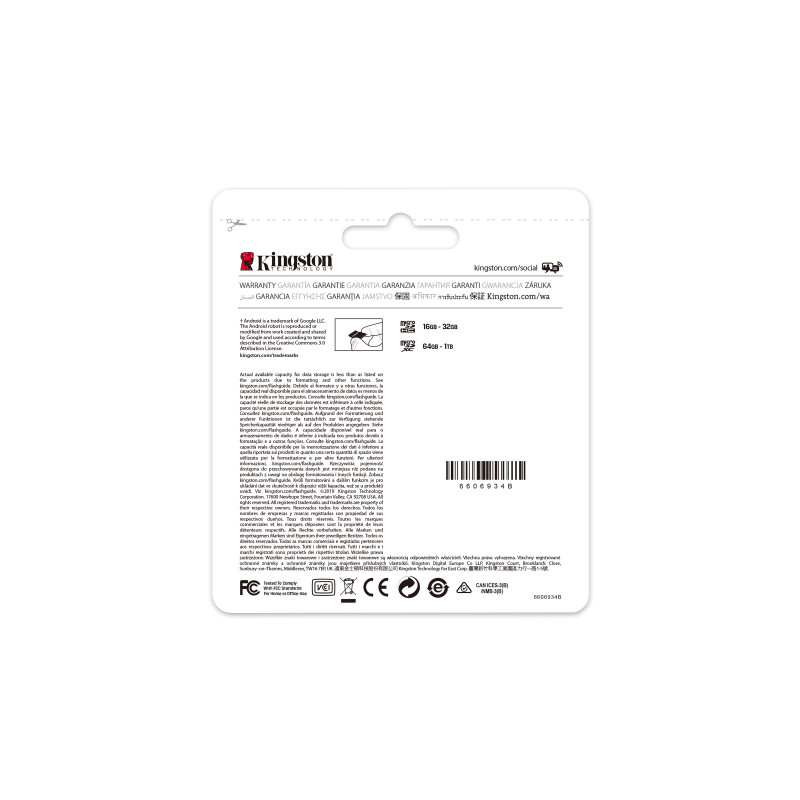 Kingston microSDXC atmiņas karte 64 GB, UHS-I (SDCS2/64GBSP)
