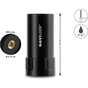 Navilock GNSS daudzjoslu antena, SMA spraudnis, 35 dB, aktīvā, āra, melna, 5.6 cm