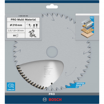 Bosch PRO Multi Material ripzāģa asmens, Ø 210mm, 80T (urbums 30mm, leņķzāģiem un šķērszāģiem)