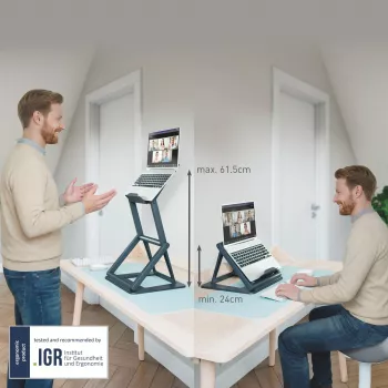 Leitz Ergo 2-in-1 sēdus-stāvus portatīvā datora statīvs, melns (65890089)