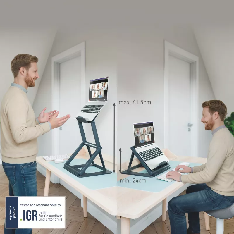 Leitz Ergo 2-in-1 sēdus-stāvus portatīvā datora statīvs, melns (65890089)