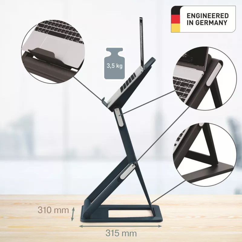 Leitz Ergo 2-in-1 sēdus-stāvus portatīvā datora statīvs, melns (65890089)