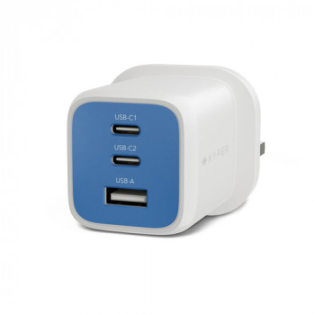 Targus HyperJuice Flex 65W GaN lādētājs, 2x USB-C + 1x USB, Snorkel Blue (HJ1202BUEU)