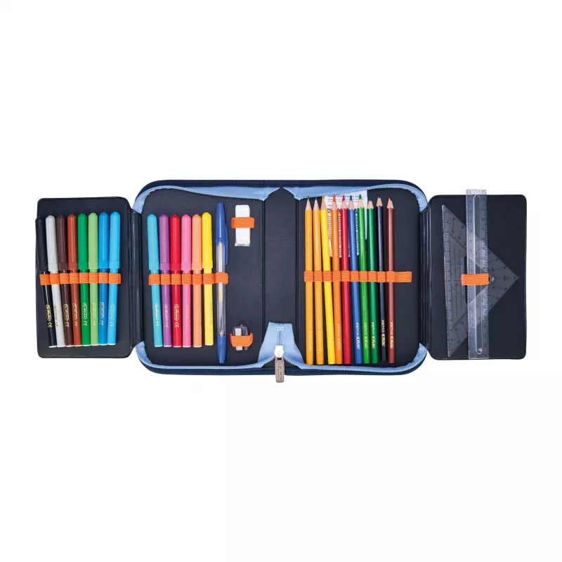 herlitz Tech Mech zīmuļu penālis, 31 daļu komplekts no poliestera, izmēri: (W)205 x (D)140 x (H)38 mm, 2 atloki