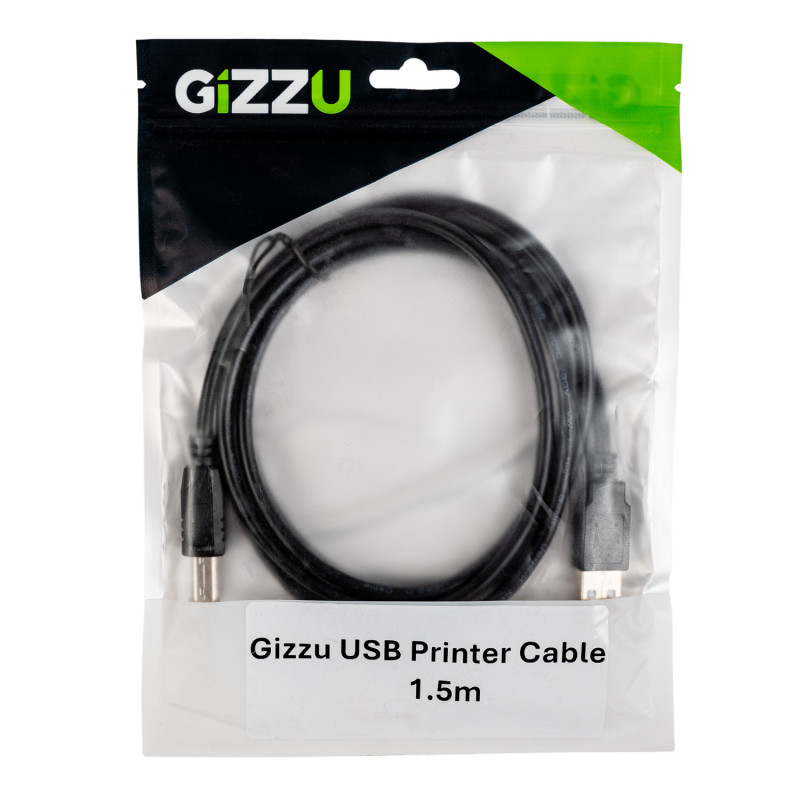 Gizzu USB 2.0 printera kabelis USB-A uz USB-B, 1,5 m, melns (GCPU2AB15)