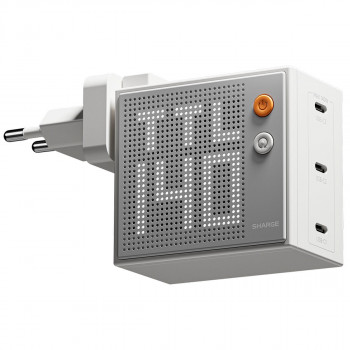 SHARGE Pixel 140 GaN lādētājs, 140W, 3x USB-C, punktmatricas displejs - balts