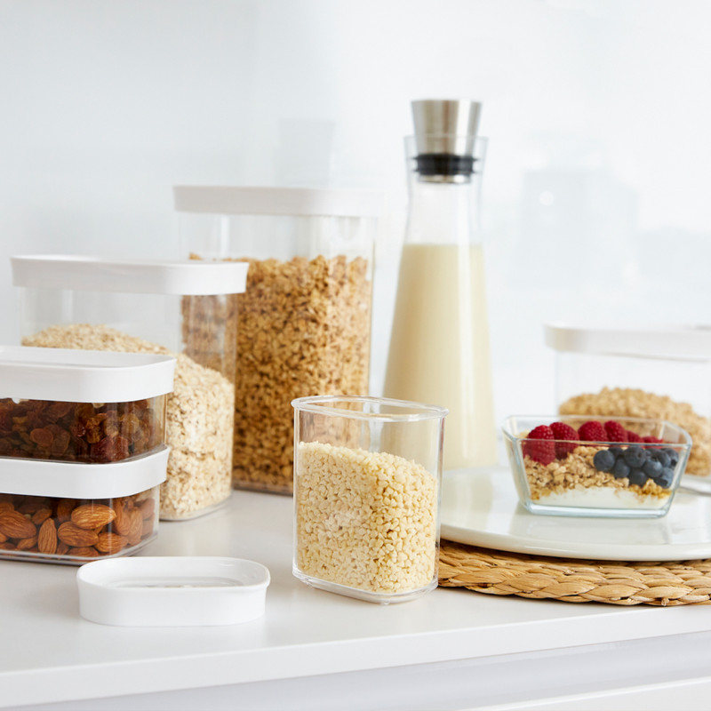 emsa Sausās barības uzglabāšanas trauks OPTIMA, taisnstūra, 1.0 litrs, caurspīdīgs/balts, svaiguma blīvējums, bez BPA, plastmasa