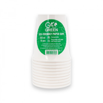 Gogreen Go Green kompostējami krūzes 250 ml, 10 gab., baltas