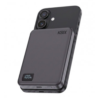 Ksix Powerbank Magslim 10000 mAh magnētiskais 15W USB-C PD 20W ar digitālo displeju, melns