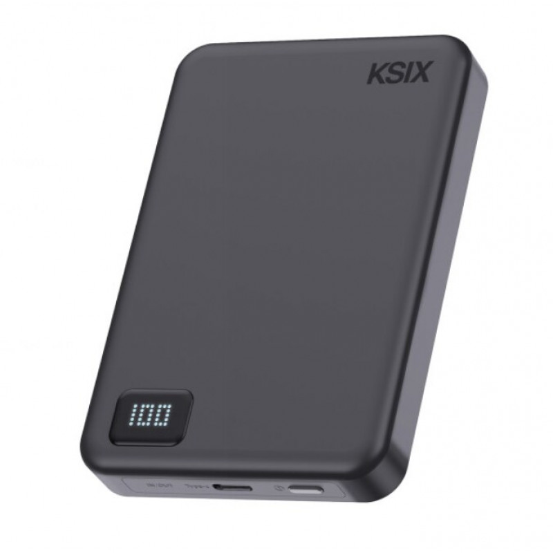 Ksix Powerbank Magslim 10000 mAh magnētiskais 15W USB-C PD 20W ar digitālo displeju, melns