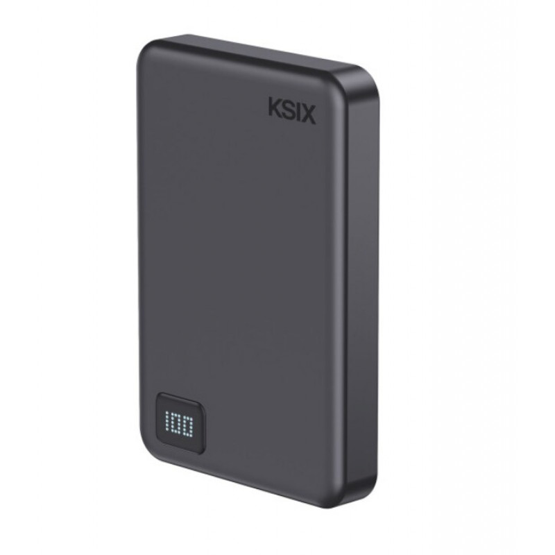 Ksix Powerbank Magslim 10000 mAh magnētiskais 15W USB-C PD 20W ar digitālo displeju, melns