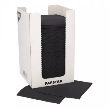 PAPSTAR kokteiļu salvetes PUNTO, 200 x 200 mm, melnas, papīra, 2 kārtu, 1/4 locījums, ar dot on dot mikro rakstu