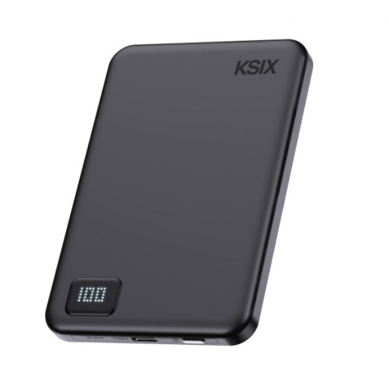 Ksix Powerbank Magslim 5000 mAh magnētiskais USB-C PD 20W ar digitālo displeju, melns