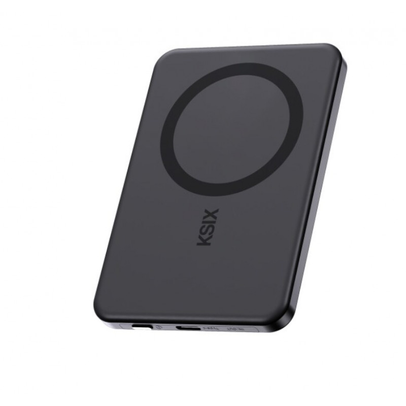 Ksix Powerbank Magslim 5000 mAh magnētiskais USB-C PD 20W ar digitālo displeju, melns