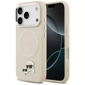 Karl Lagerfeld Karl & Choupette Pins MagSafe vāciņš iPhone 17 Pro Max, bēšs