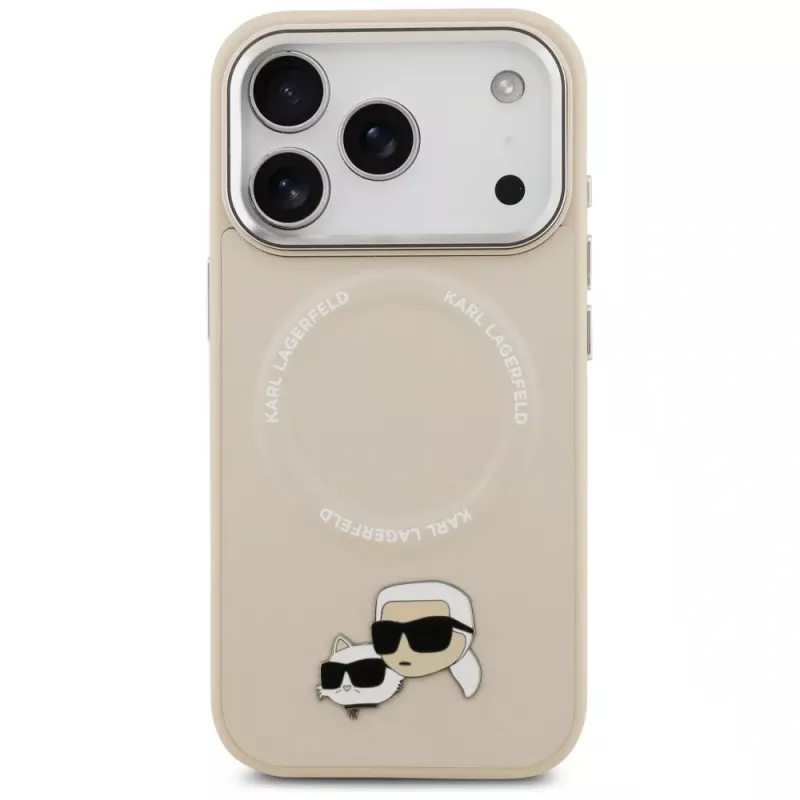 Karl Lagerfeld Karl & Choupette Pins MagSafe vāciņš iPhone 17 Pro Max, bēšs