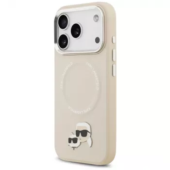 Vāciņš Karl Lagerfeld Karl & Choupette Pins MagSafe iPhone 17 Pro bēšā krāsā