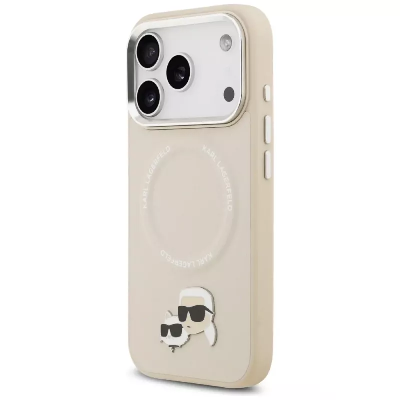 Vāciņš Karl Lagerfeld Karl & Choupette Pins MagSafe iPhone 17 Pro bēšā krāsā