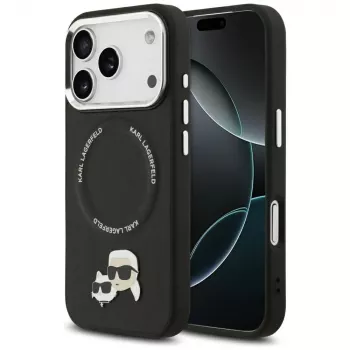Karl Lagerfeld Karl & Choupette Pins MagSafe vāciņš iPhone 17 Pro Max, melns