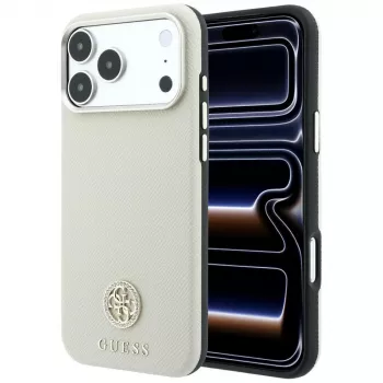 Vāciņš Guess Grained Round Strass Logo MagSafe iPhone 18 Pro Max / 17 Pro Max, bēšs
