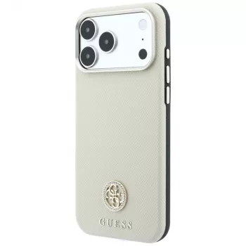 Vāciņš Guess Grained Round Strass Logo MagSafe iPhone 18 Pro Max / 17 Pro Max, bēšs