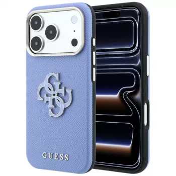 Guess Grained & Big Resin Logo vāciņš iPhone 18 Pro Max / 17 Pro Max, zils
