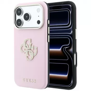 Guess Smooth & Big Strass Logo vāciņš iPhone 18 Pro / 17 Pro, rozā