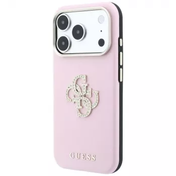 Guess Smooth & Big Strass Logo vāciņš iPhone 18 Pro / 17 Pro, rozā