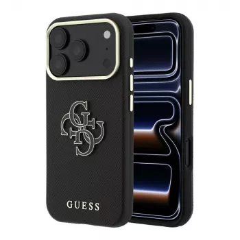 Guess Grained & Big Resin Logo vāciņš iPhone 18 Pro Max / 17 Pro Max, melns