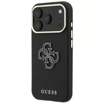 Guess Grained & Big Resin Logo vāciņš iPhone 18 Pro Max / 17 Pro Max, melns