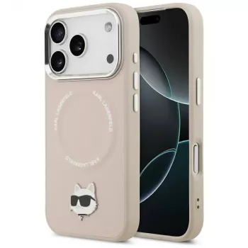 Karl Lagerfeld Choupette Pin MagSafe vāciņš iPhone 17 Pro, rozā
